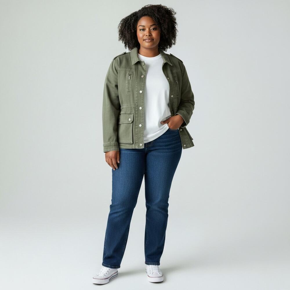 NWT Dear John Green Snap Up Short Army Utility Jacket #1764 Size XS